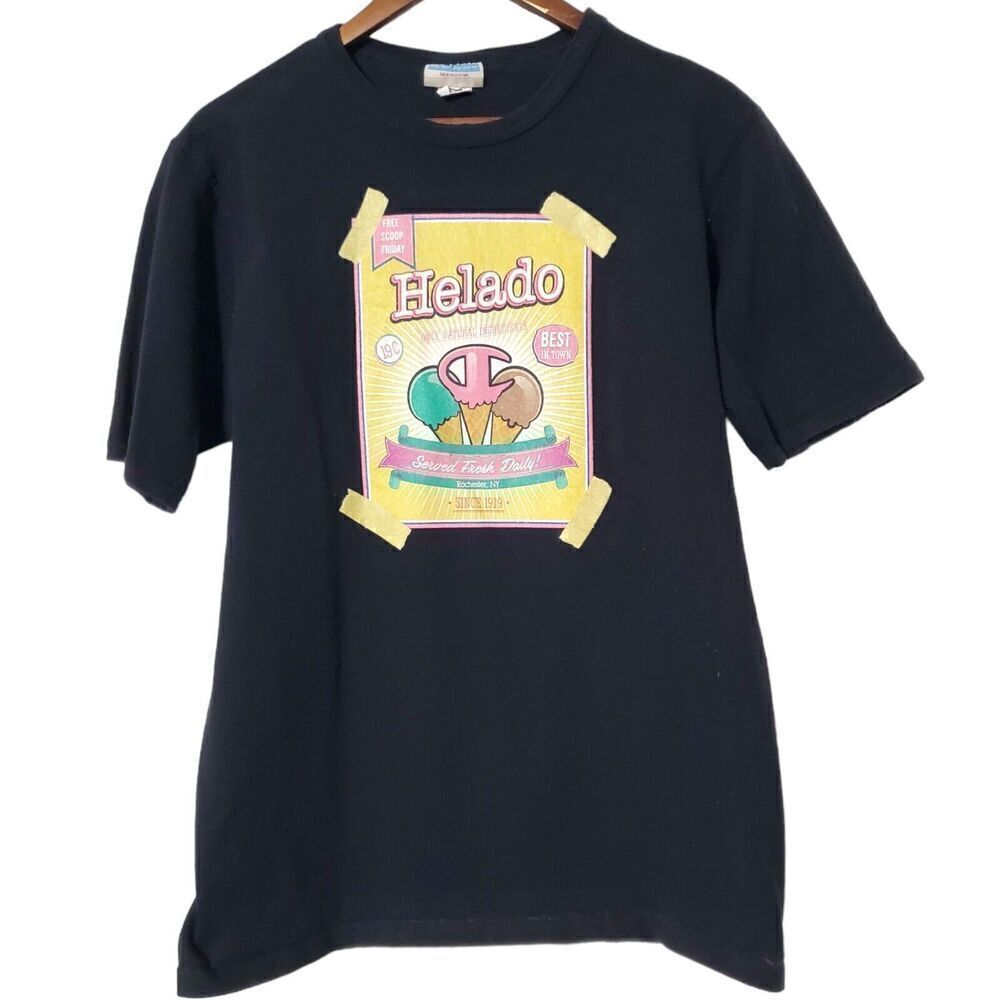 VTG Champion Helado Free Scoop Friday T-Shirt Size M Black Graphic Print Mens